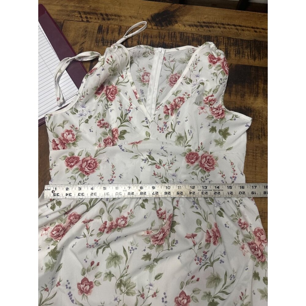dressfo nwt large midi slip dress white and floral pink sleeveless vneck back zi - Picture 10 of 15